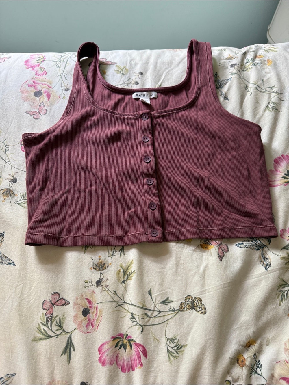Athleta Plum Ribbed Button-Front Crop Tank XL